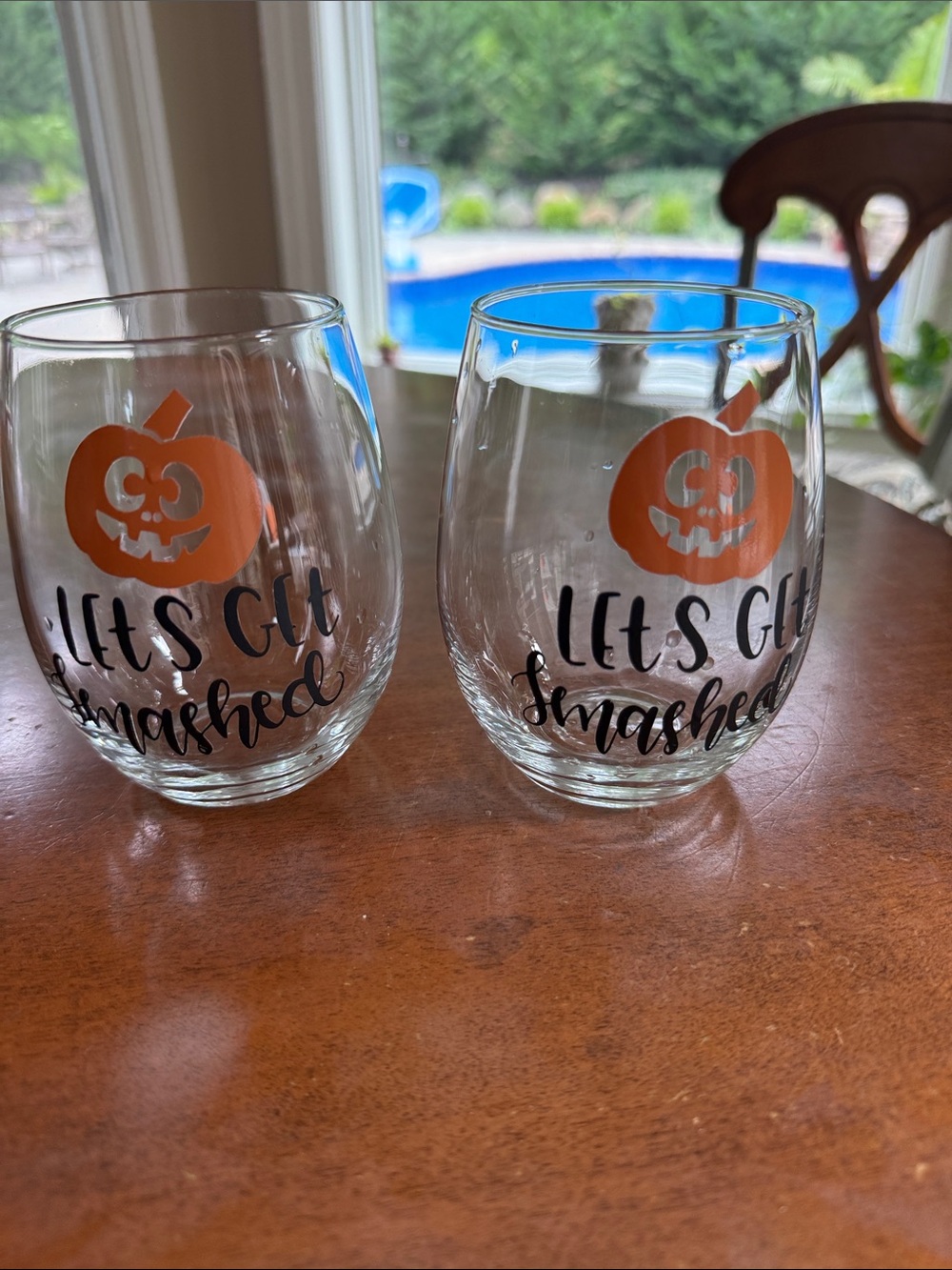 Set of Halloween Pumpkin Stemless Wine Glasses “Let’s Get Smashed”